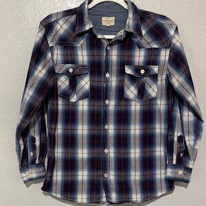 Navy and White Plaid Button-Down Shirt size 14